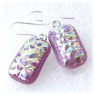 Handmade Fused Dichroic Glass Earrings 255 Pink Diamond Glitter