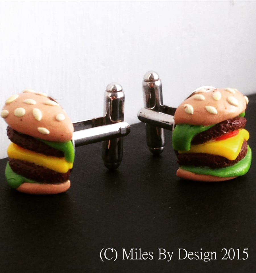 Polymer Clay Cheeseburger Cufflinks - Gifts for Men  - Accessories