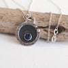 Round silver Lapis Lazuli pendant necklace, leaf necklace, hallmarked