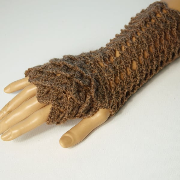 Walnut Brown Wool and Alpaca Fingerless Gloves