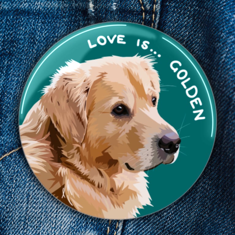 Golden Retriever Badge . Magnet . Pocket Mirror . Magnetic Bottle Opener