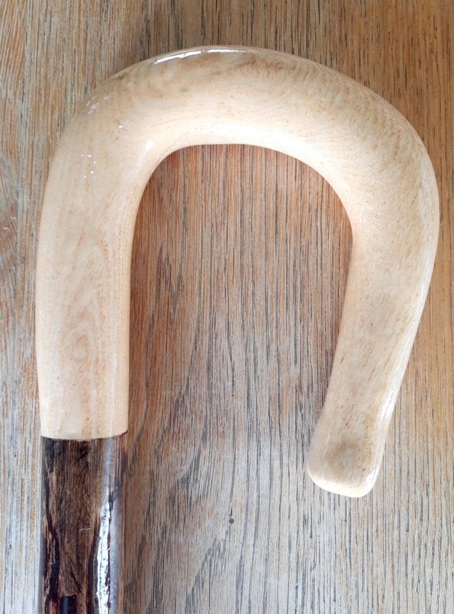 Handmade Crook - Varnished Ash on Hazel - Scottish Hiking Walking Stick D3
