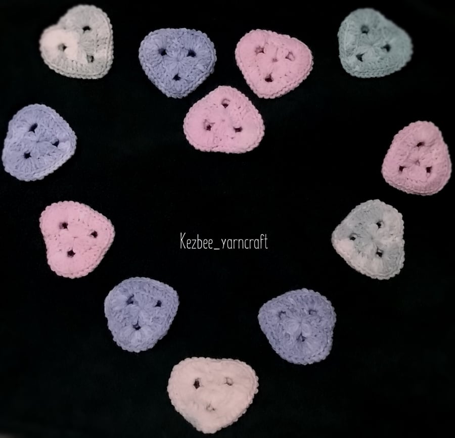 Applique Pocket Hearts x 12 - crocheted
