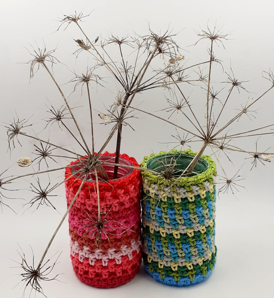 Two Crochet Covered Mini Jars