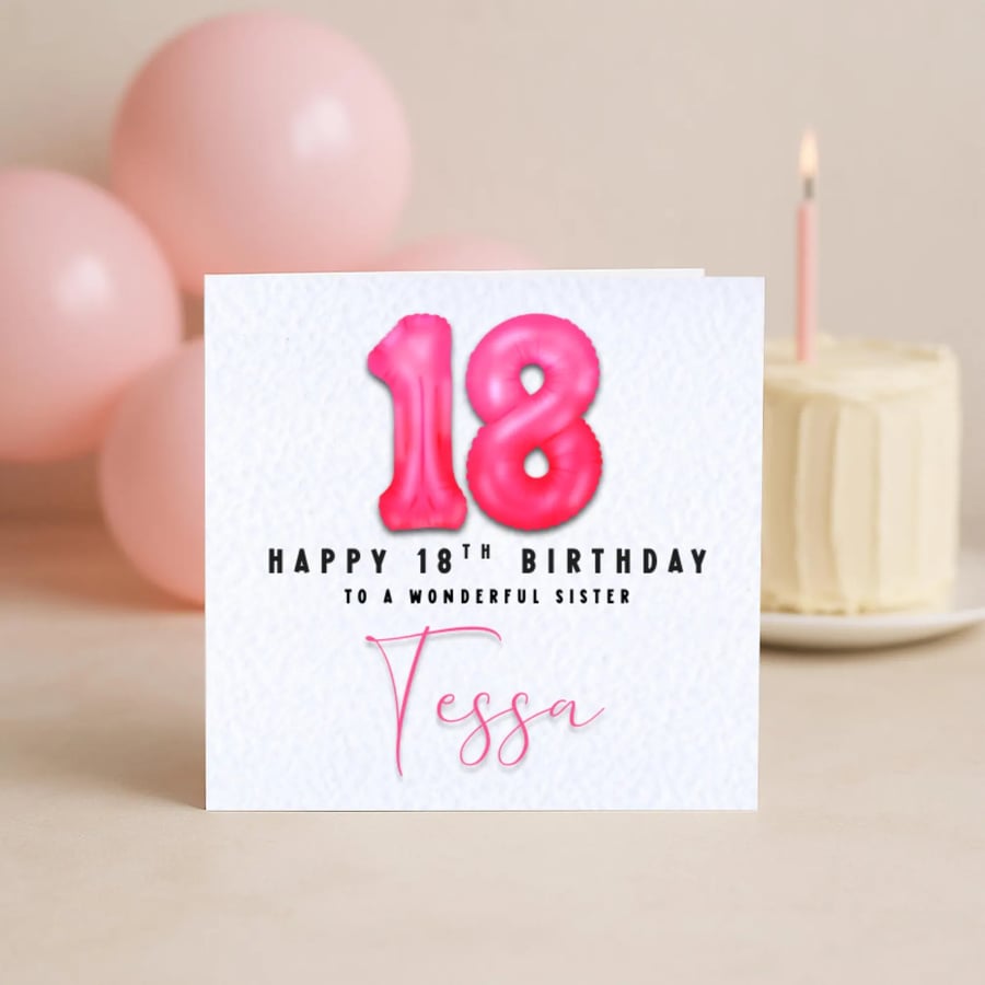 18th Birthday Card – Pink Foil Balloon Number – Milestone Birthday Card