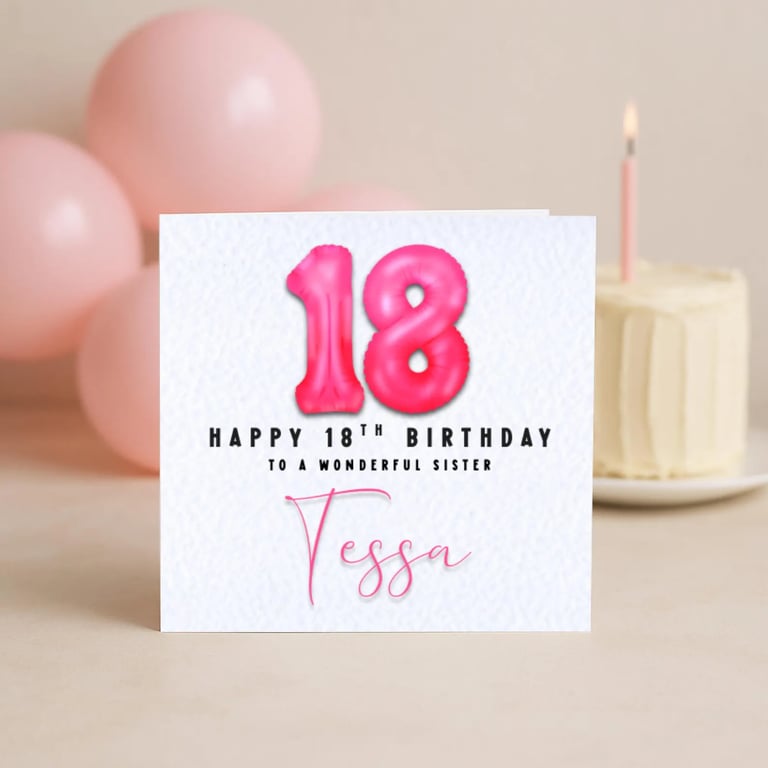 18th Birthday Card – Pink Foil Balloon Number – Milestone Birthday Card