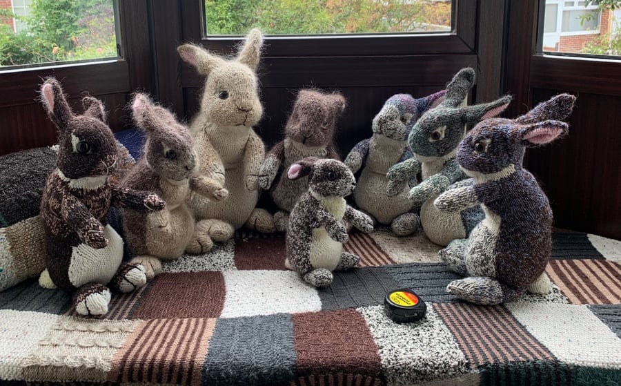 Rabbit doorstop hand knit 