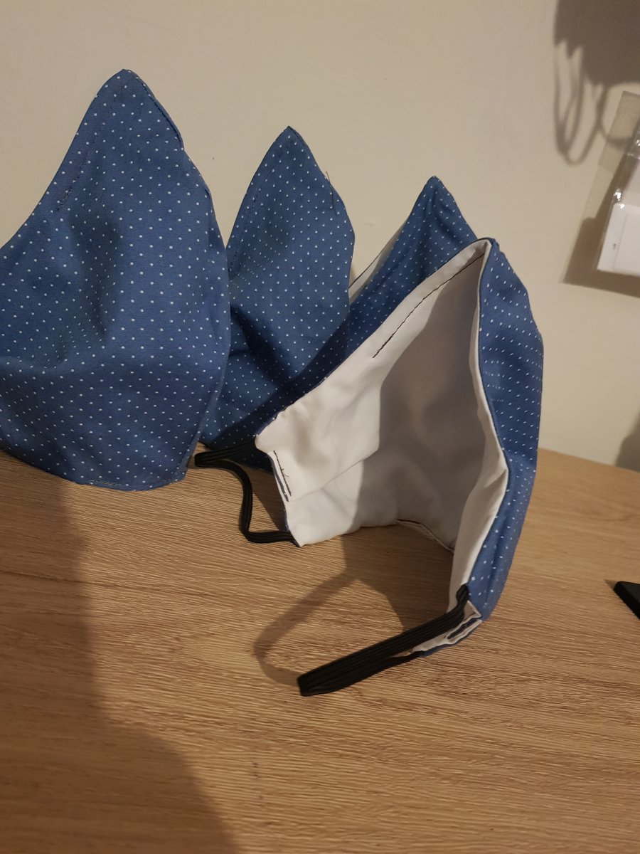 Mens face mask blue with white dot 2 layers 