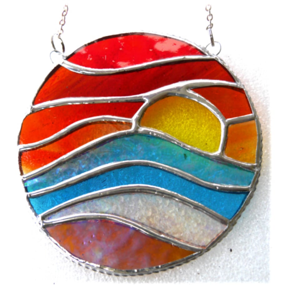 SOLD Sunset Beach Waves Stained Glass Suncatcher