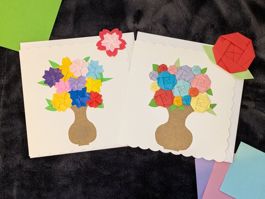 (Free UK Delivery)3D Origami Flower Bouquet Card - Bottle of Flowers 