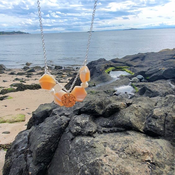 Soft golden mother of pearl and fresh water pearl silver necklace
