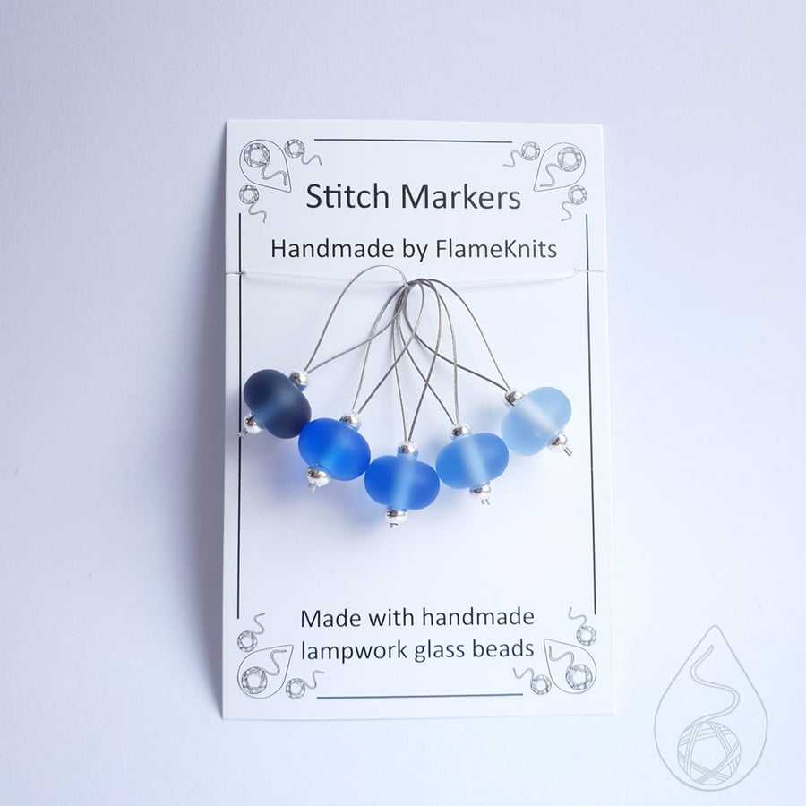 Lampwork Stitch Markers - Frosted Blue Gradient