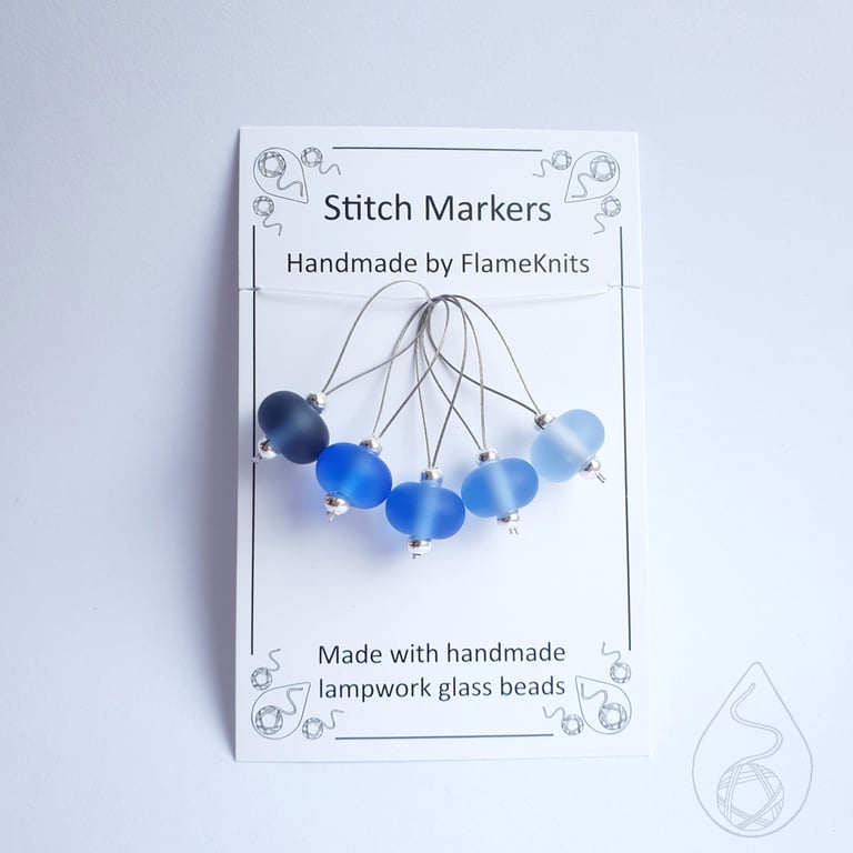 Lampwork Stitch Markers - Frosted Blue Gradient