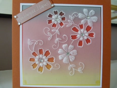 Parchment Daisy Birthday Card - Penblwydd Hapus