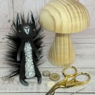 Spun Cotton Black Squirrel Miniature Art Doll