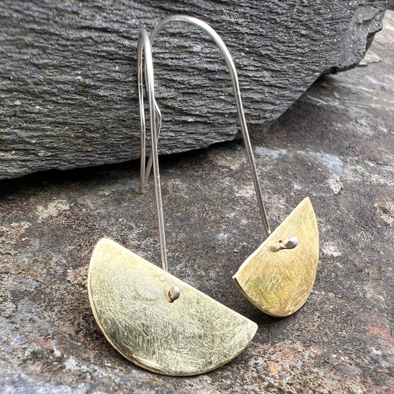  Brass Half Moon Longer Dangle Earrings