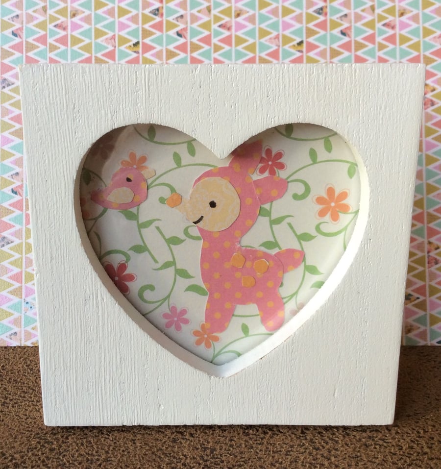 Small Paper Collage Heart Frame Deer Picture