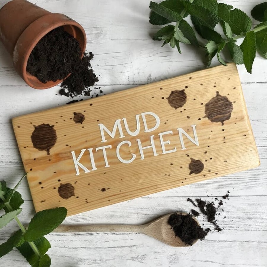 Hand painted mud kitchen sign