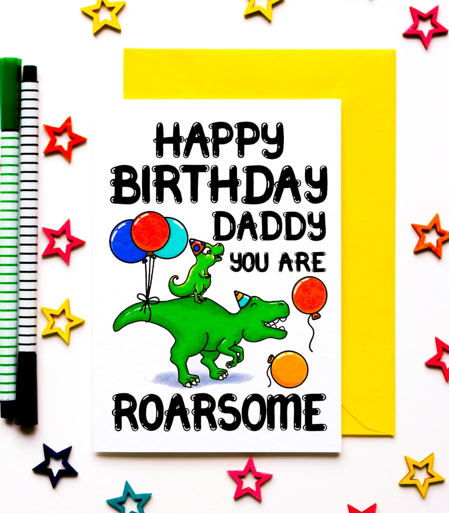 Daddy Birthday Card, Cute Dinosaur Birthday Card From Daughter, Son