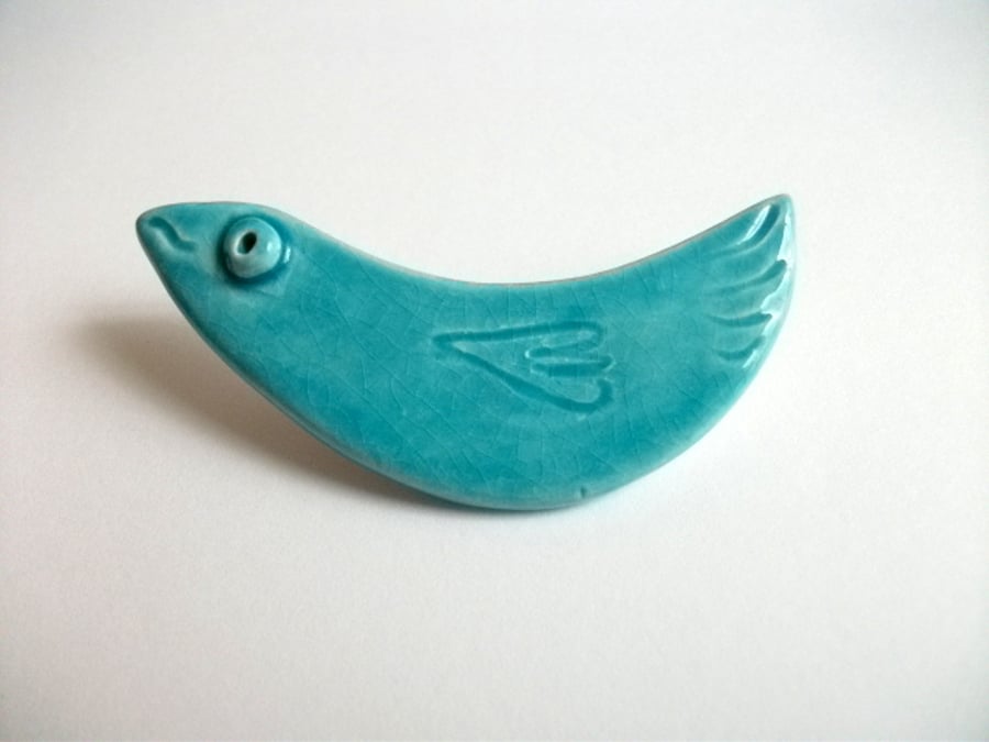 Turquoise Ceramic Quirky bird (Fird) Brooch