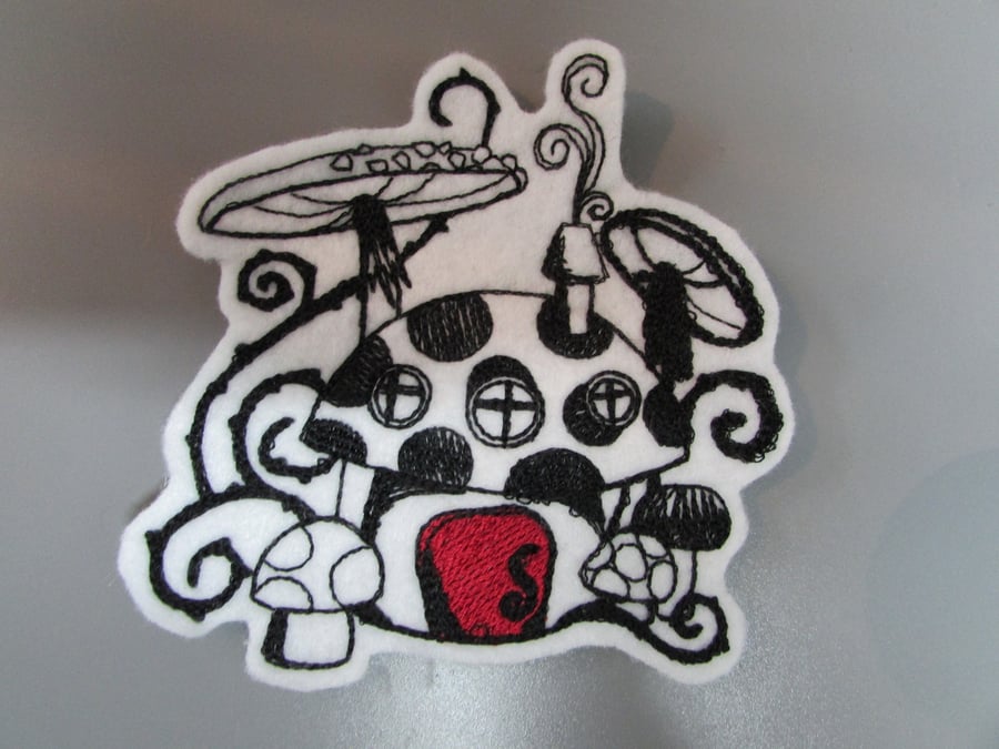 Toadstool House Embroidered Sew on Applique Patch