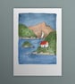 Lake Cabin, A6 giclée greetings card with recycled brown envelope