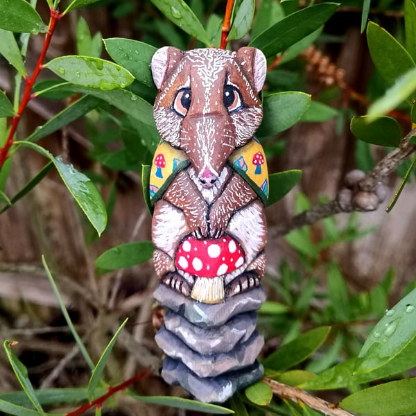 Portabello the Potaroo - painted wood carving