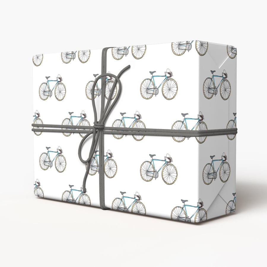 Bicycle Gift wrap, bike eco wrapping paper with blue or red road bikes