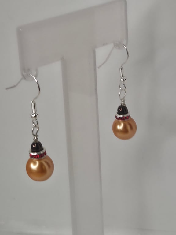 Golden Ember Glass Pearl Earrings 