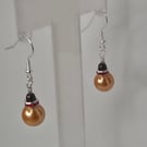 Golden Ember Glass Pearl Earrings 