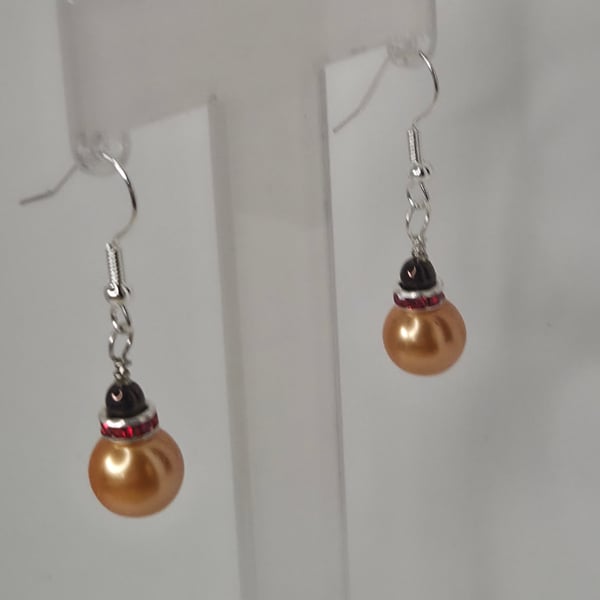 Golden Ember Glass Pearl Earrings 