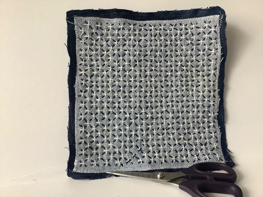 Denim hand sashiko stitched patch. 
