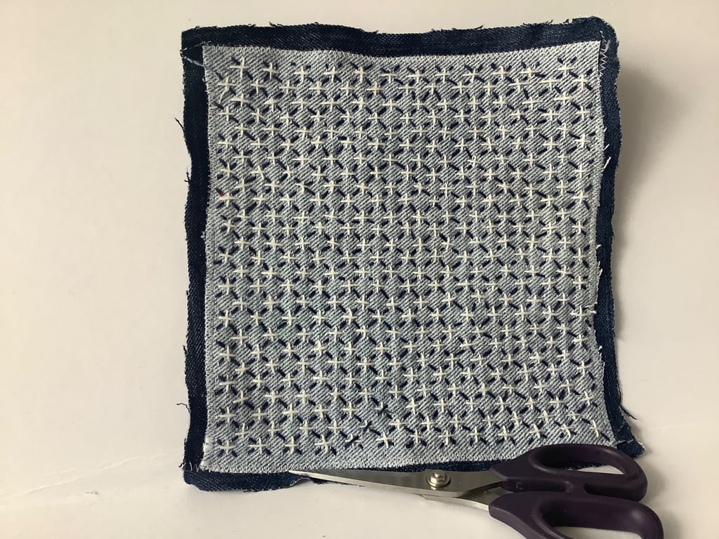 Denim hand sashiko stitched patch. 