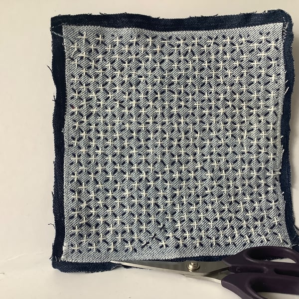 Denim hand sashiko stitched patch. 