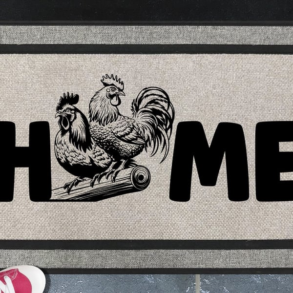 Chicken & Rooster Home Door Mat No.2 - All Weather Doormat - 45x70cm 