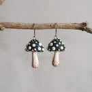 Half-Round Dark Turquoise Spotty Mushroom Earrings