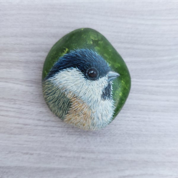 Willow Tit Hand Painted Pebble. Unique gift for nature lovers.