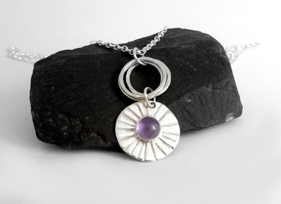 STERLING SILVER Amethyst pendant, Handmade Urban Jewellery