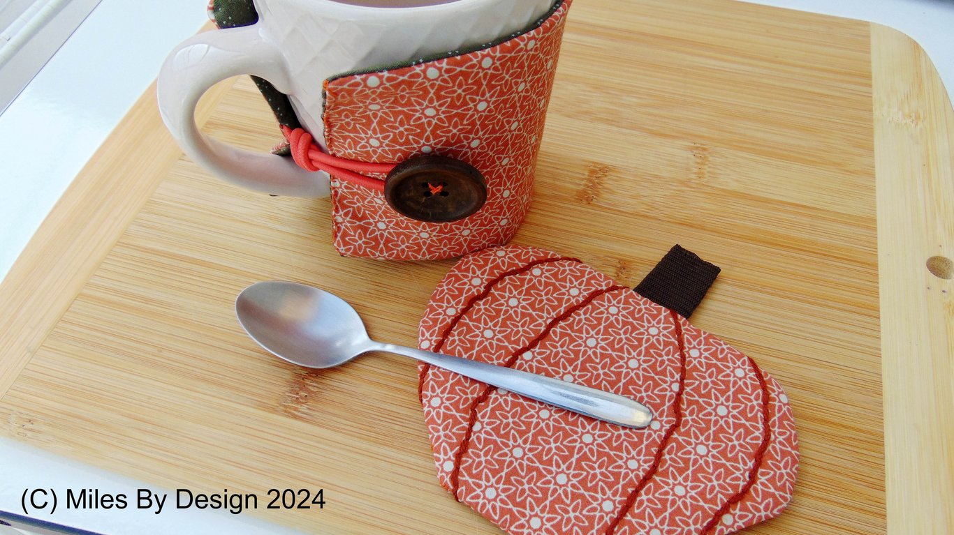 Fabric Mug Cosy and Pumpkin Coaster Set