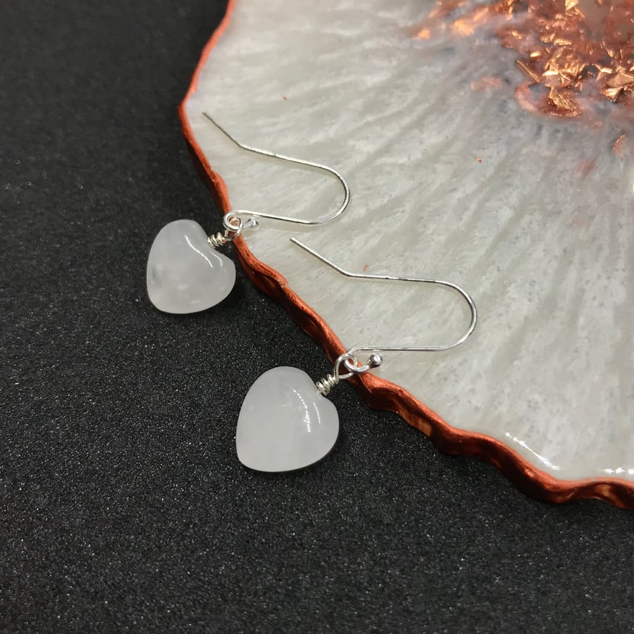 Sterling Silver & Quartz Heart Earrings