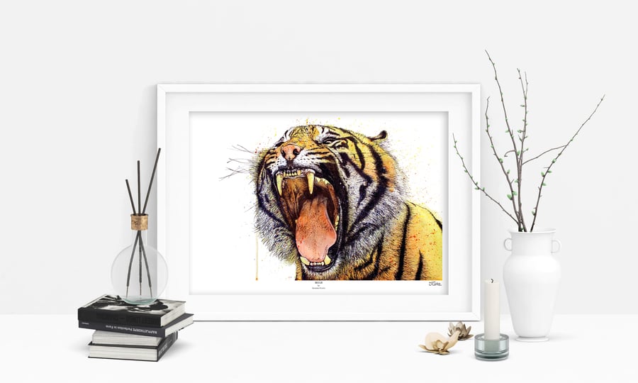 Tiger Art Print - 'Roar' - A5 A4 A3 Wildlife Art Print