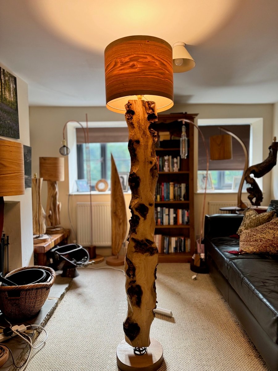 Ash natural wood standard lamp with oak veneer lampshade