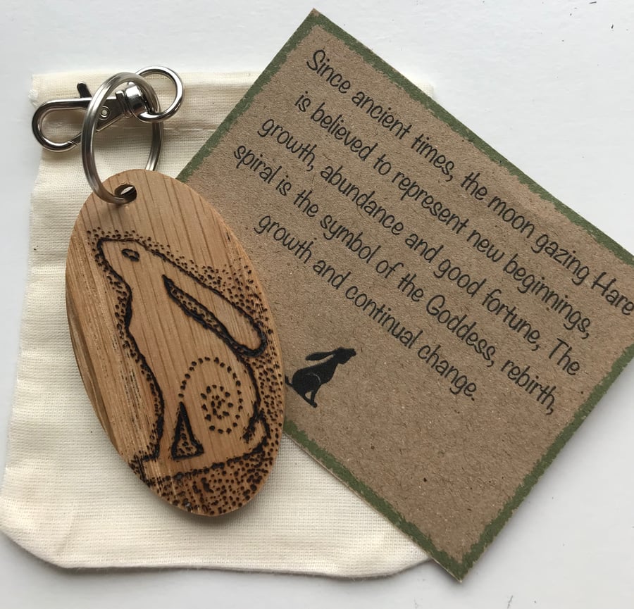 Handmade Moon Gazing Hare Keyring