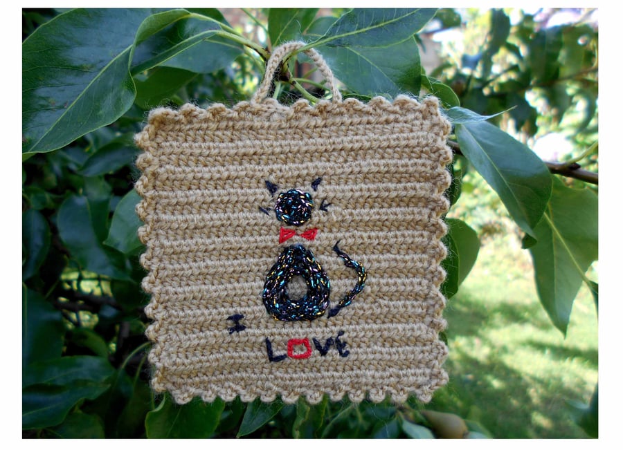I Love Cats Miniature Crocheted Hanging Decoration