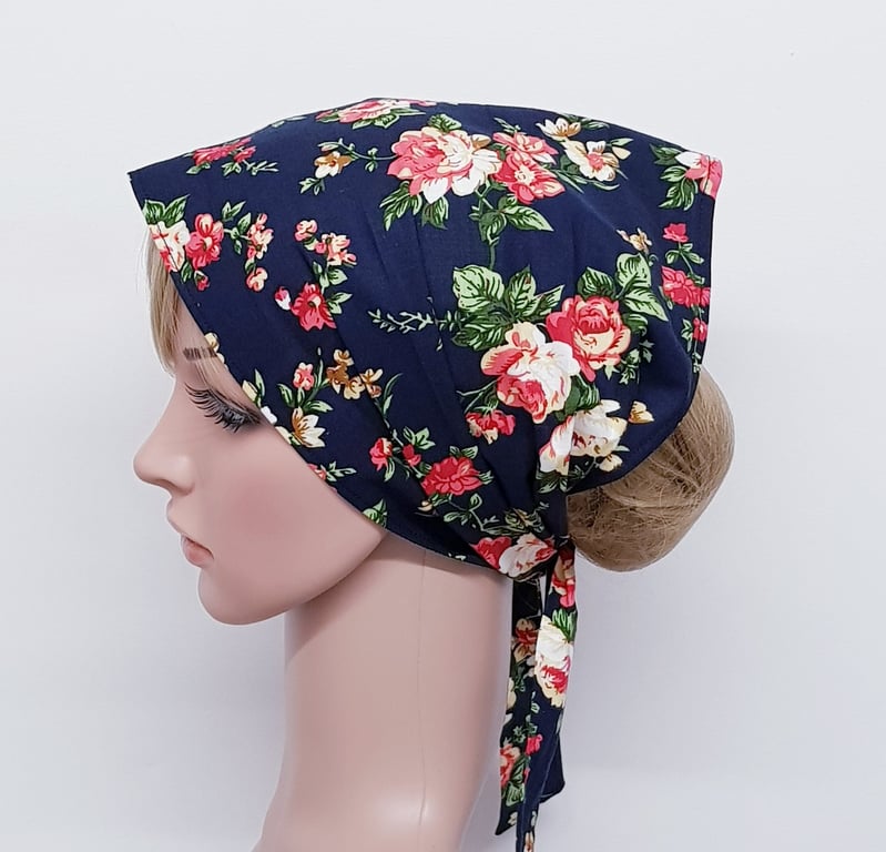 Floral  cotton hair scarf for women, self tie head scarf, summer head wear