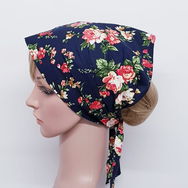 Floral  cotton hair scarf for women, self tie head scarf, summer hair wrap
