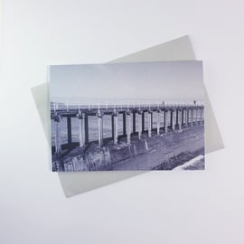 Black White Whitby Pier Photography Note Card, Blank with Envelope, A6