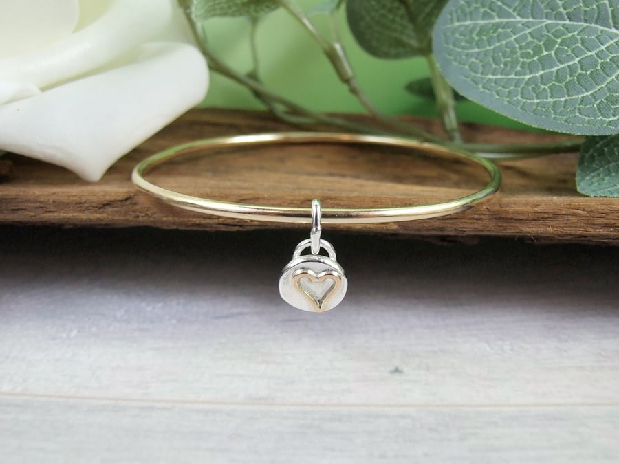 Gold Filled Bangle with Sterling Silver Heart Charm