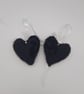 Heart hanger pair in black with with ribbon and seed bead edging.  - Image 4