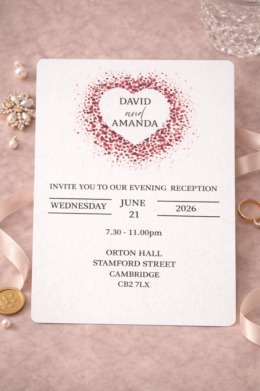 Evening Wedding Invitation  Card Heart Design